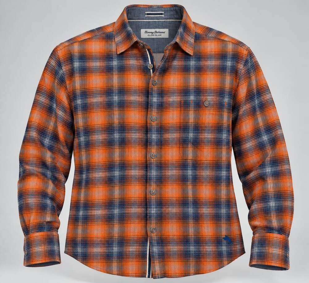 Tommy Bahama Canyon Beach Flannel Shirt Size XL Orange Plaid Button Up